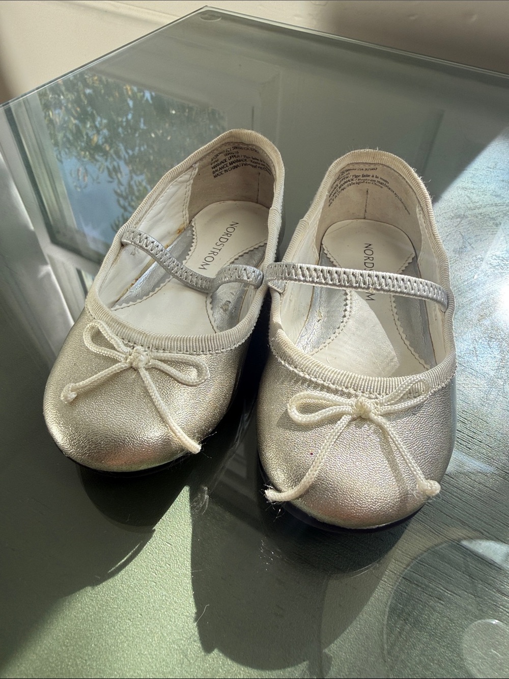 Nordstrom Girls Silver Mary Jane Ballet Flats with Bow